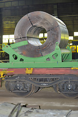 Image showing rolls of steel sheet on Railway 