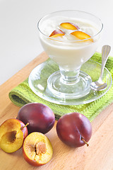 Image showing yogurt and plums fruit 