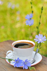 Image showing Chicory hot drink and a flower