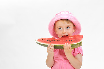 Image showing child  eating watermelon