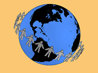 Image showing 3d people holding hands around the globe