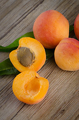 Image showing Apricots with leaves