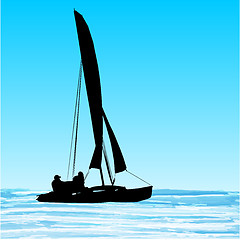 Image showing Sailing catamaran silhouette