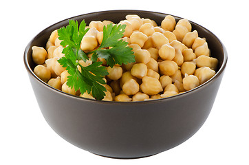 Image showing Closeup of a bowl with boiled chickpeas