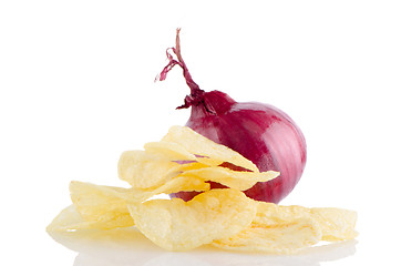 Image showing Potato chips and onion