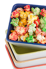 Image showing Pile of ceramic bowls of popcorn