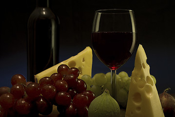 Image showing Red wine, grape, cheese I