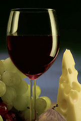Image showing Red wine, grape, cheese II