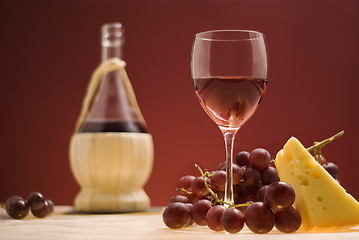 Image showing Red wine, grape, cheese III