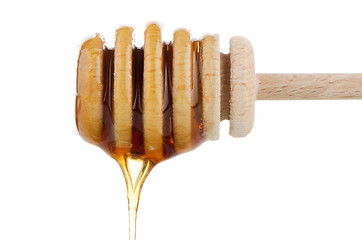 Image showing Honey on wooden drizzler