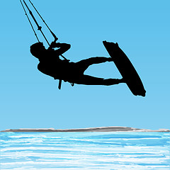 Image showing Kiteboarder aerial jump silhouette