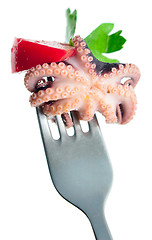 Image showing octopus on a fork