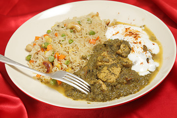 Image showing Chicken saag with vegetable rice