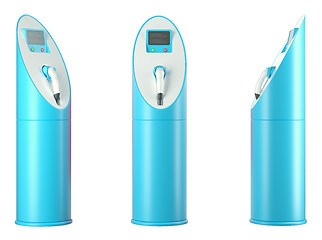 Image showing Ecology and transportation: group of blue charging stations