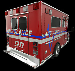 Image showing Ambulance: Rear view of emergency services vehicle on black