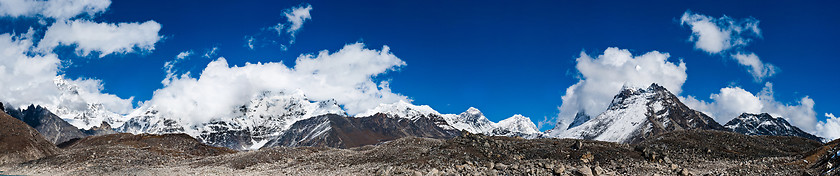 Image showing Himalaya panorama: Mountain peaks and Everest summit