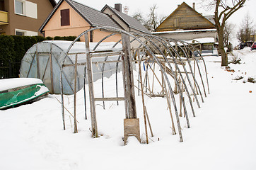Image showing greenhouse construction winter garden snow 
