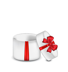 Image showing Open gift box with red bow isolated on white background