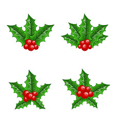 Image showing Christmas set holly berry branches isolated on white background