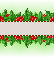 Image showing Christmas card with holly berry branches