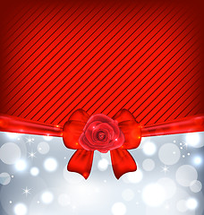 Image showing Festive background with gift bow and rose