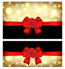 Image showing Christmas glossy cards with gift bows and roses