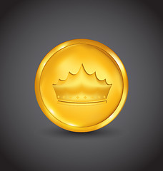Image showing Golden coin with heraldic crown on black background