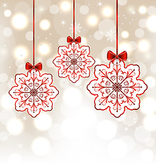 Image showing Winter decoration with snowflakes and bows