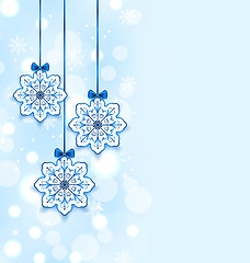 Image showing Christmas three snowflakes with bows