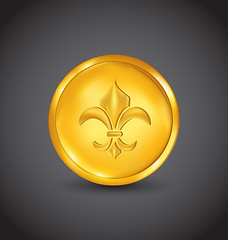 Image showing Golden coin with fleur de lis on black background