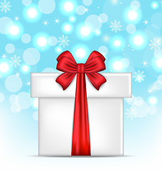 Image showing Gift box with red bows on glowing background
