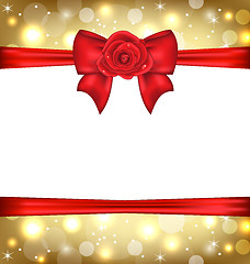 Image showing Holiday glossy packing with gift bow and rose