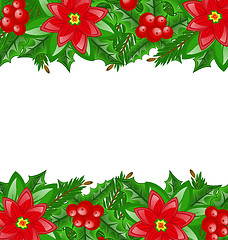 Image showing Christmas decoration with holly berry and poinsettia