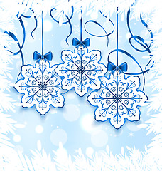 Image showing Christmas snowflakes with bow, winter decoration