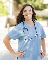 Image showing Young Adult Woman Doctor or Nurse Portrait Outside