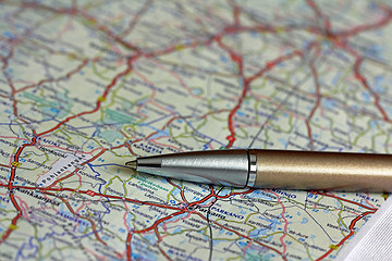 Image showing Road Map and Ballpoint Pen