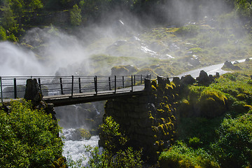 Image showing The old bridge in mist