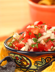 Image showing Delicious fresh pico de gallo salsa and chips