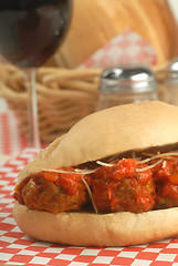 Image showing Delicious meatball sandwich with wine