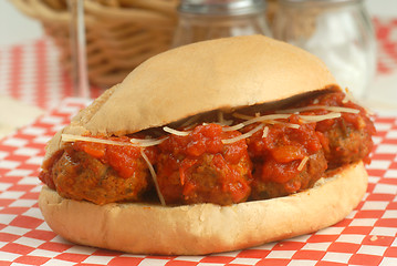 Image showing Delicious meatball sandwich with wine