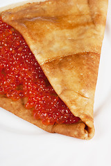 Image showing Pancake with red caviar