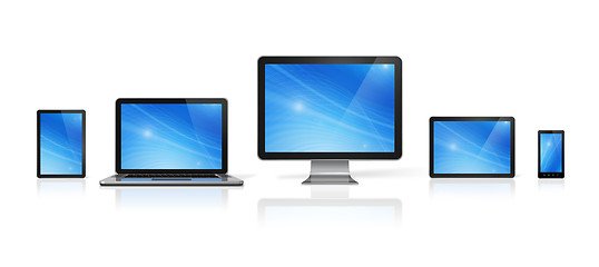 Image showing computer, laptop, mobile phone and digital tablet pc