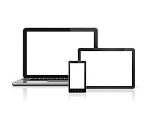 Image showing Laptop, mobile phone and digital tablet pc