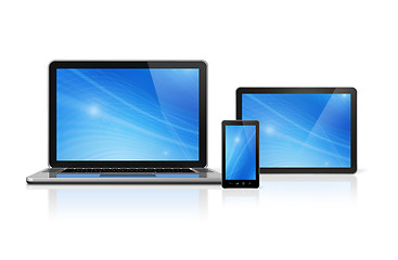 Image showing Laptop, mobile phone and digital tablet pc