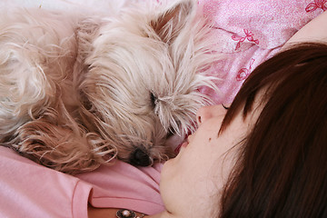 Image showing Dog sleeping on bed 