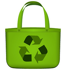 Image showing Green reusable bag with recycling symbol 