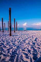 Image showing old sea pier ruins on the beach