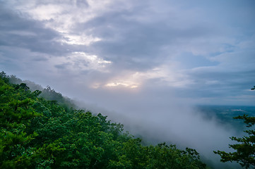 Image showing crowders mountain views with clouds and fog