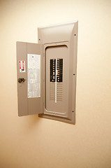 Image showing indoor home open electrical breaker panel