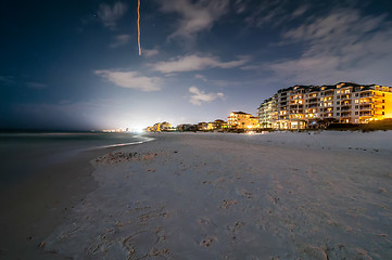 Image showing night scenes at the florida beach with super moon brightness